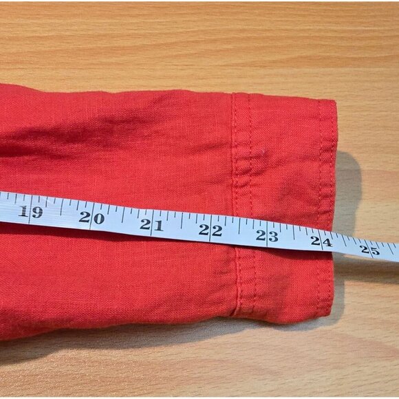 Jones & Co Linen Blouse Women XL Red Button Pockets Long Sleeve Breathable Woven - Picture 5 of 15